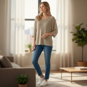 A. Byer Light Tan With Glitter, Scoop Neck Sweater